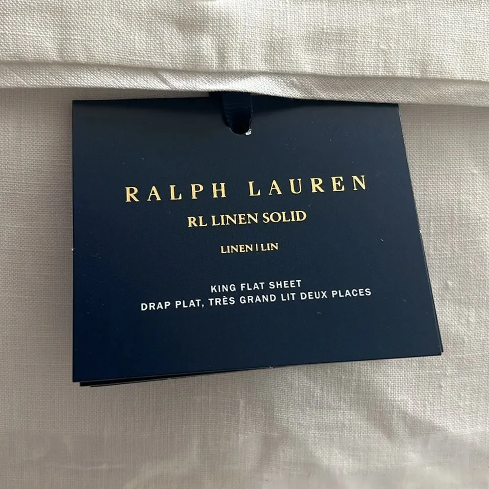 Ralph Lauren RL Linen Solid King Flat Sheet in Tux White, New